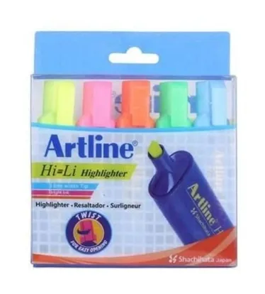 Artline Hi-Li Highlighter, Pack of 5 Mix Colours