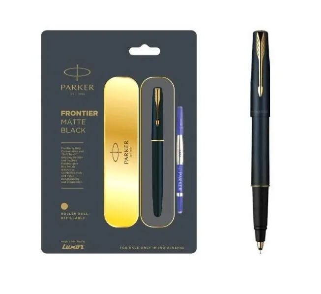 Parker Frontier Matte Black Gold Trim Roller Ball Pen Pack of 1