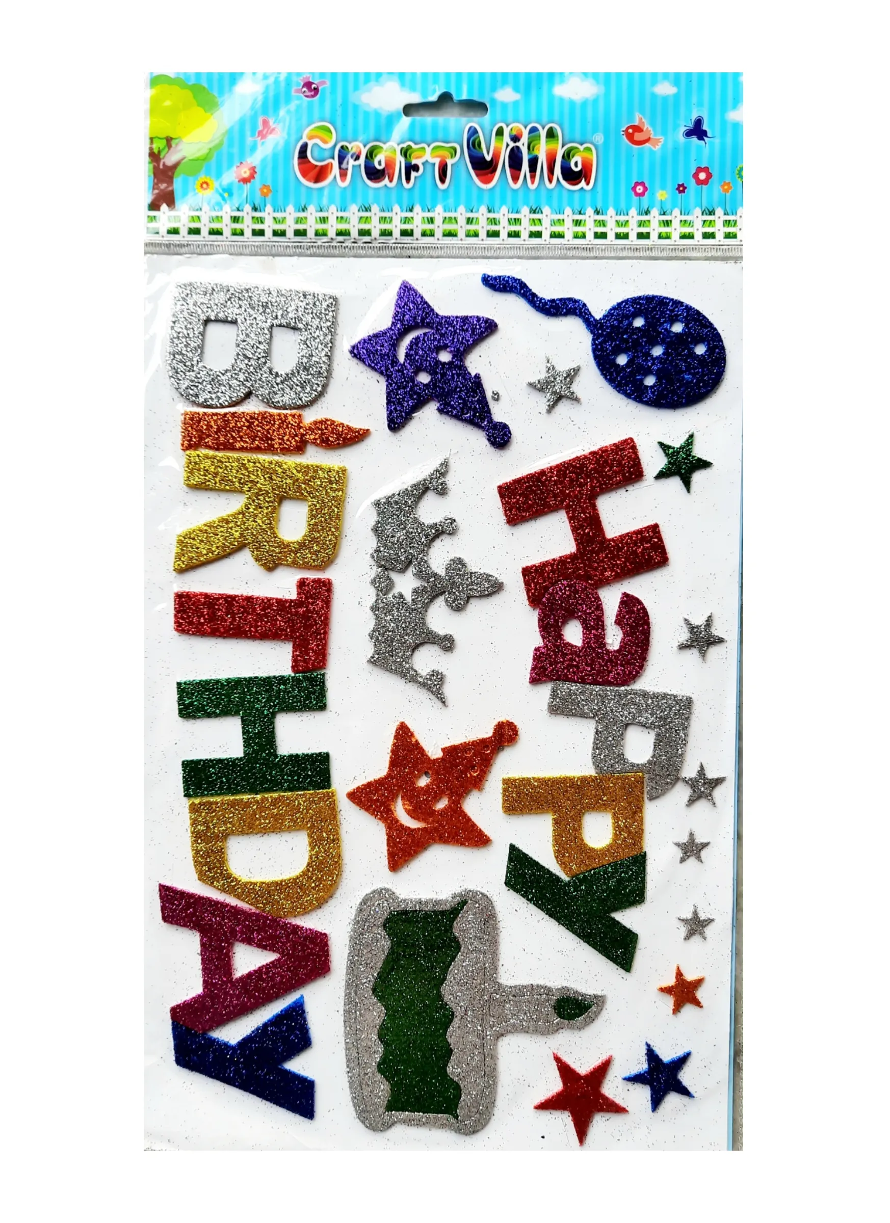 Craft Villa Sparkle Glitter Self Adhesive (Multi Color) Eva Foam Sticker ( Birthday ) Stickers for Craft , DIY, Scrapbooking and Decoration etc