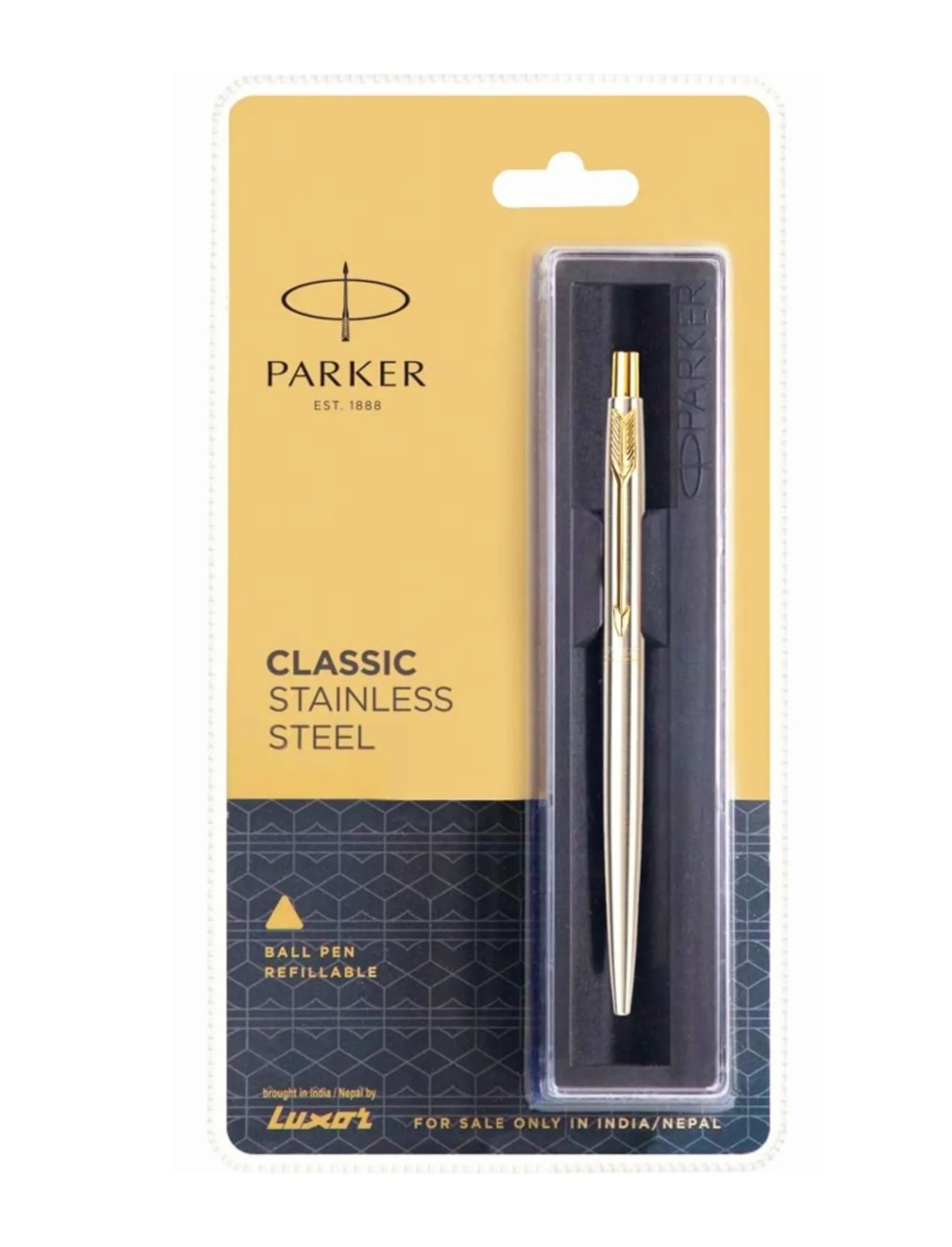 Parker Classic Stainless Steel Gold Trim Ball Pen (Pack of 1)