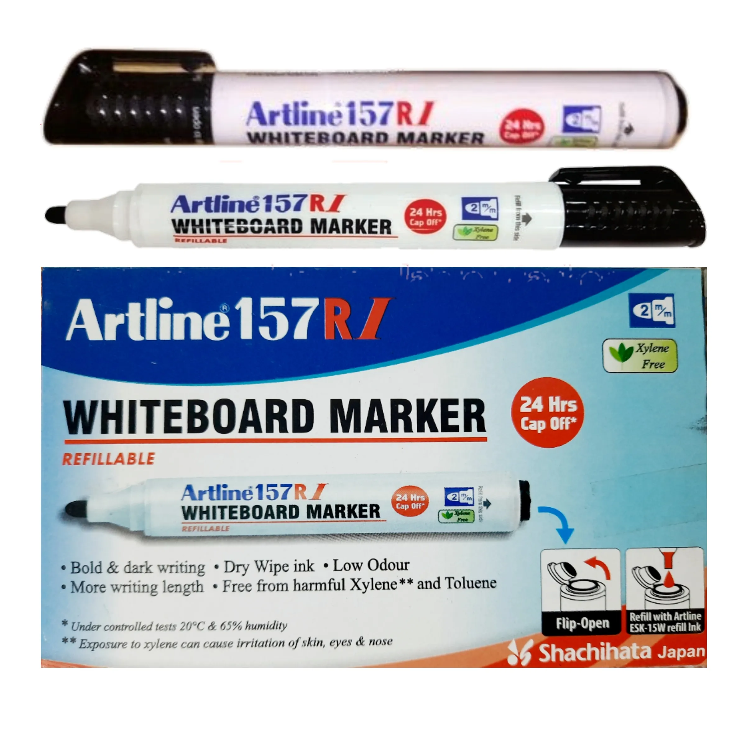 Artline White Board Marker 157 RI Refillable Black Colour Pack of 10 Marker