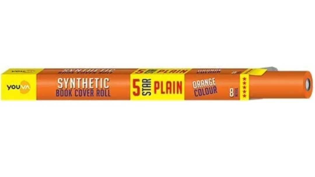 Navneet Youva Synthetic Book Cover Roll 5 Star Plain Orange Colour 8 mtrs Pack of 4