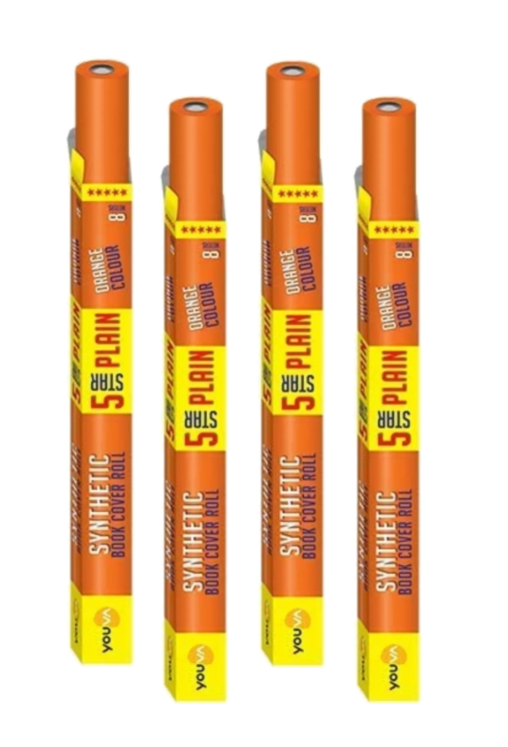 Navneet Youva Synthetic Book Cover Roll 5 Star Plain Orange Colour 8 mtrs Pack of 4