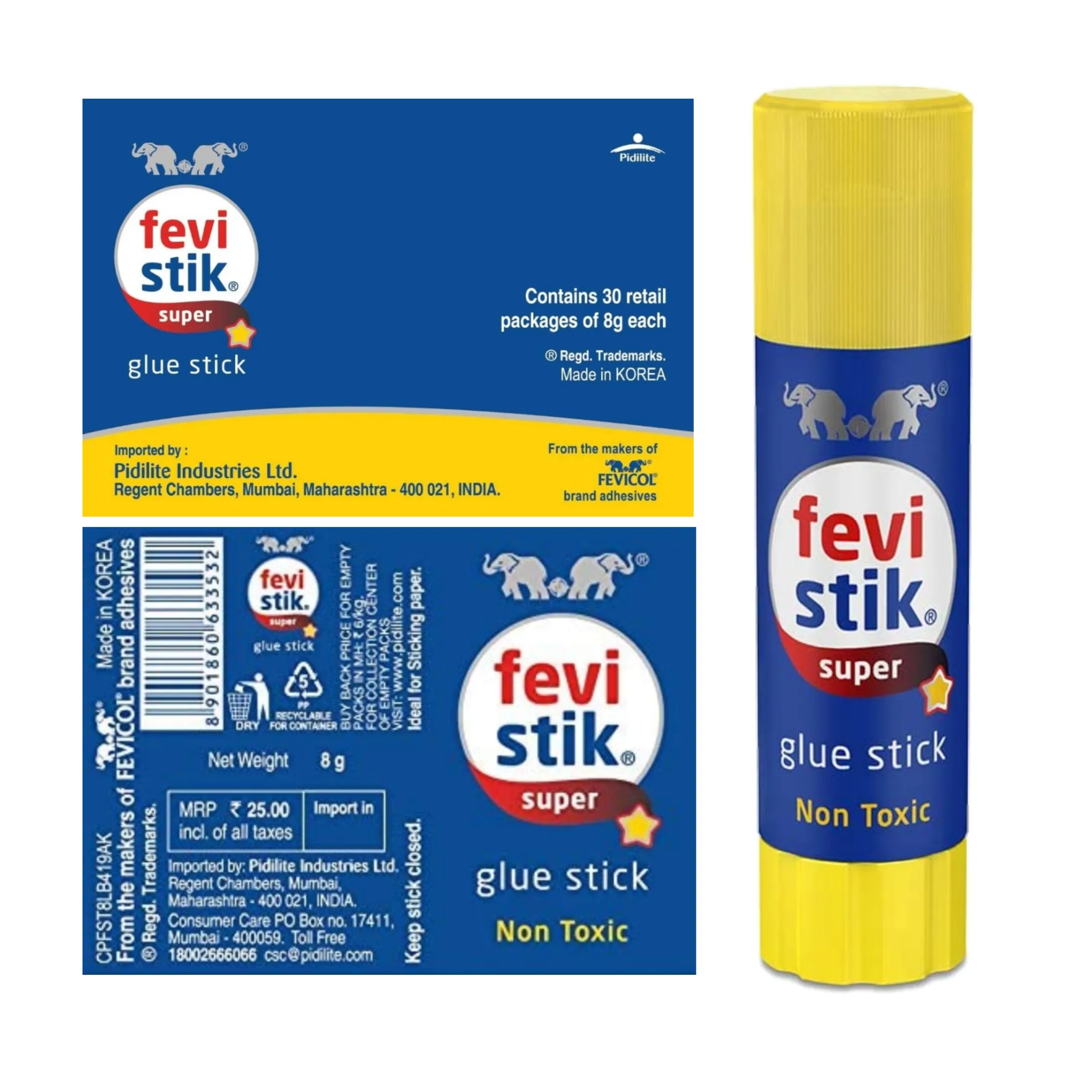 PIDILITE FEVISTIK GLUE STICK (8G) MULTI-PURPOSE, NON MESSY (PACK OF 10)