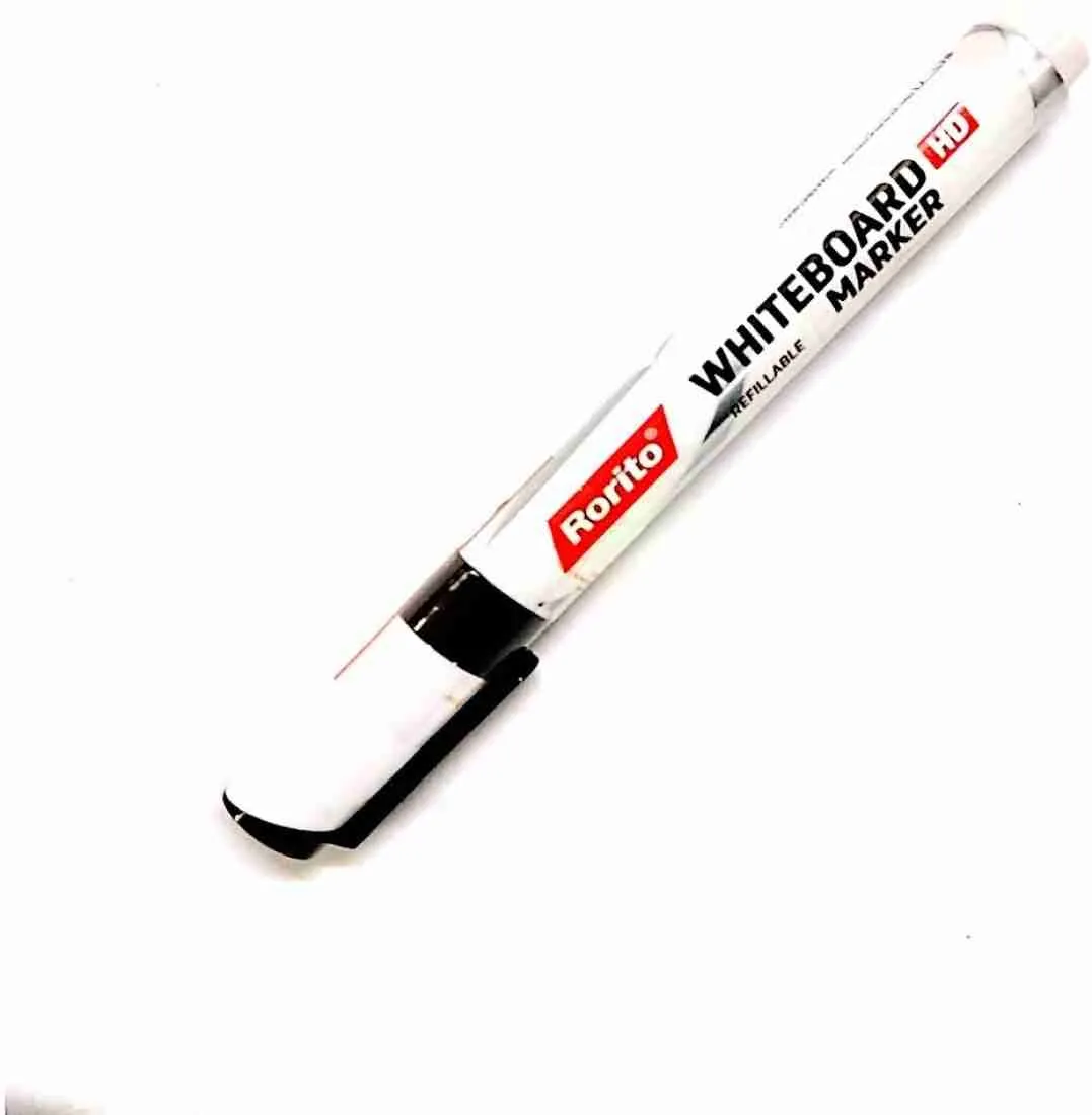 Rorito Whiteboard HD Refillable Marker Pen, Black - Pack of 10
