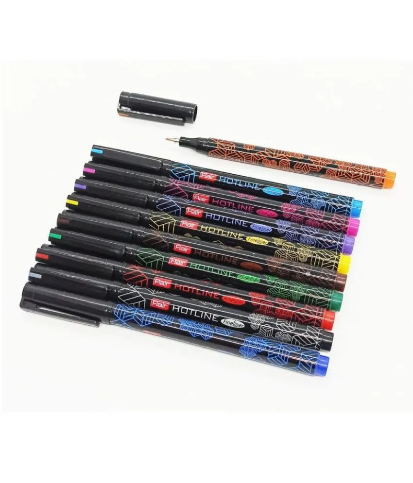 Flair Hotline Fine Liner Micro Tip Stick Pen 1 Pack of 10 Assorted Colour Pen