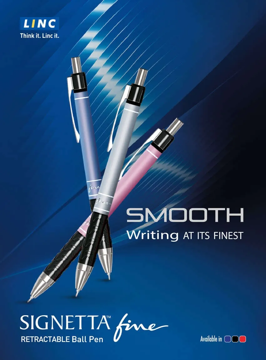 Linc Signetta Fine Ball Pen 0.7mm, Blue Pen, Retractable Pen Pack of 10 Pen