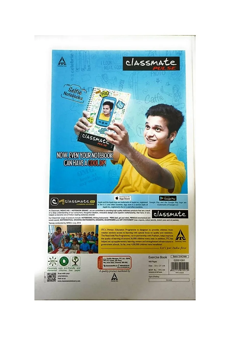 Classmate Long Notebook Hard Cover Single Line 400 Pages 33X21 CM Pack of 1
