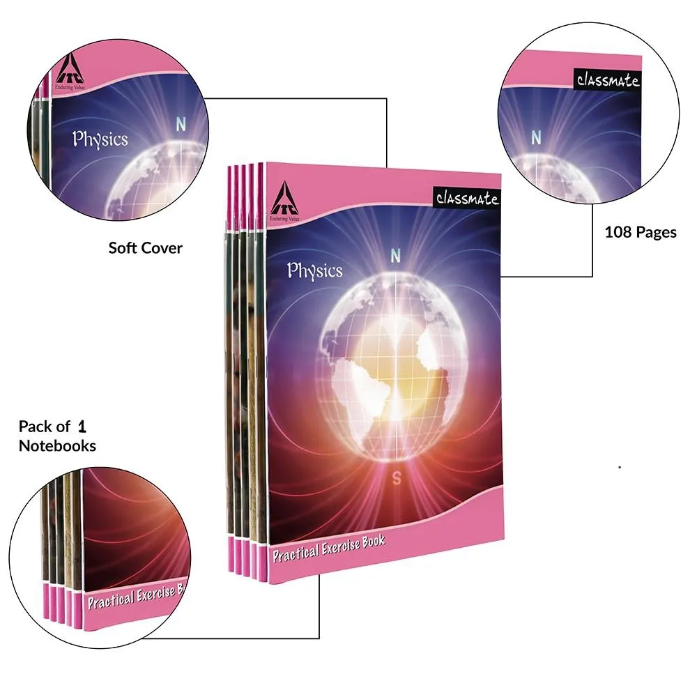Classmate Physics Practical Notebook Single Line/Blank 108 Pages Hard Cover 26.5X21.5cm  Pack of 1