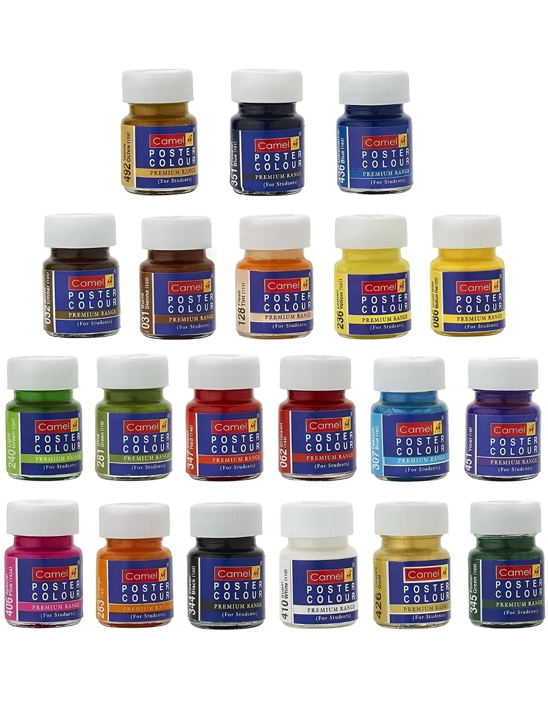Camel, Camlin Premium Poster Colour with Brush - 20 Shades Pack of 1 Box (Multicolor)