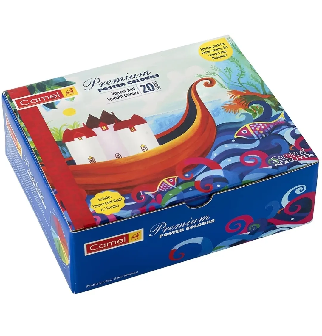 Camel, Camlin Premium Poster Colour with Brush - 20 Shades Pack of 1 Box (Multicolor)