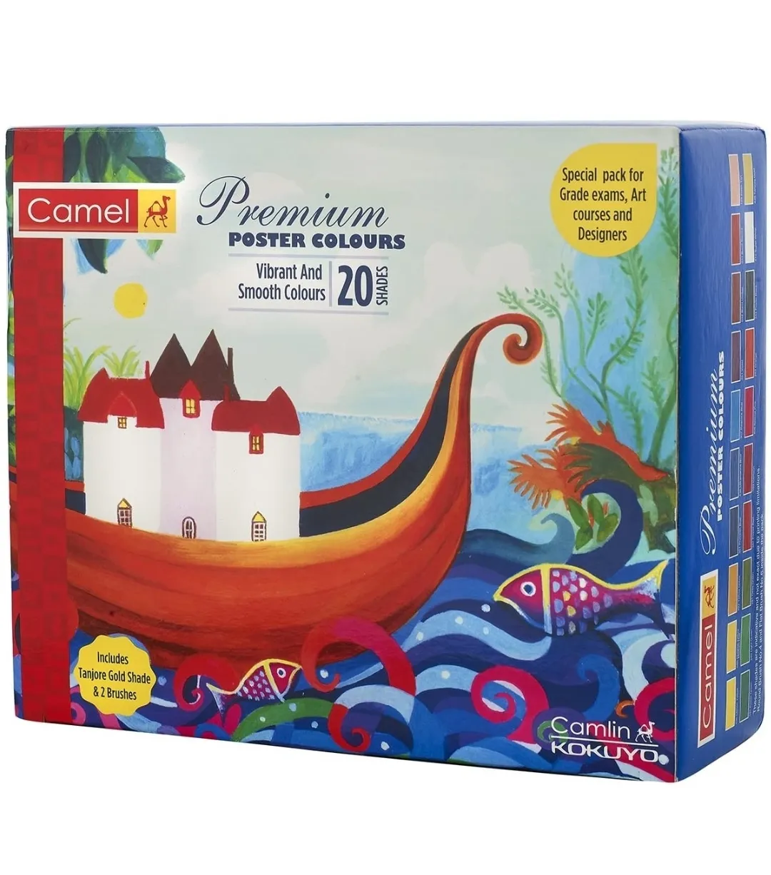 Camel, Camlin Premium Poster Colour with Brush - 20 Shades Pack of 1 Box (Multicolor)
