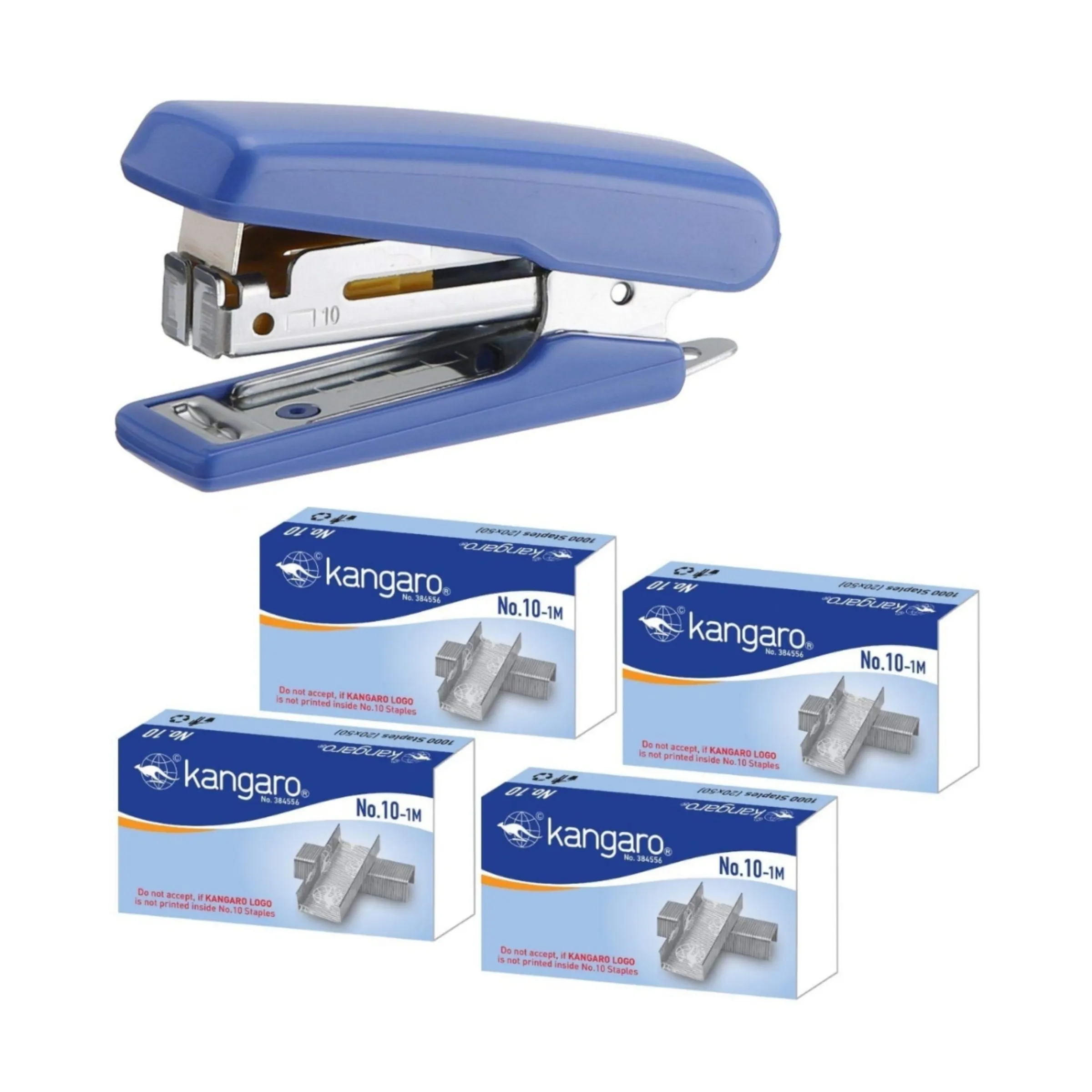 Kangaro MINI-10 Stapler With 4 Packets of Staple Pin No 10-1M Quick Loading Capacity Combo Pack