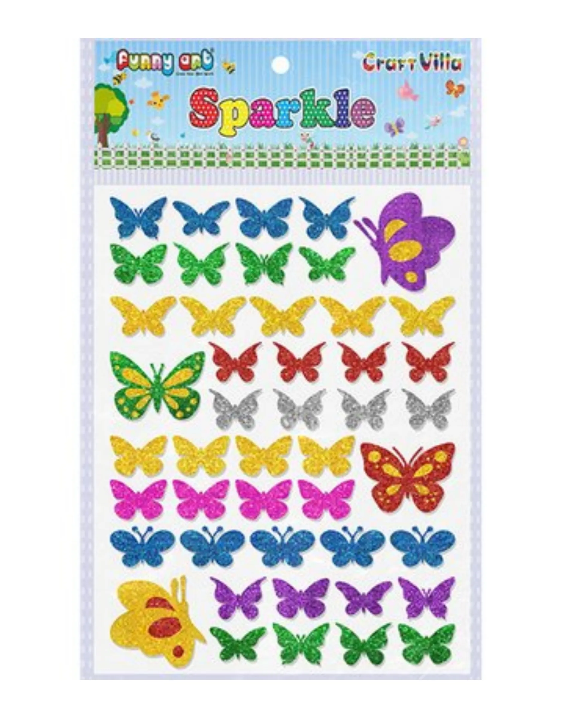 Craft Villa Sparkle Glitter Self Adhesive (Multi Color) Eva Foam Sticker (Butterfly Shape) Stickers for Craft , DIY, Scrapbooking and Decoration etc