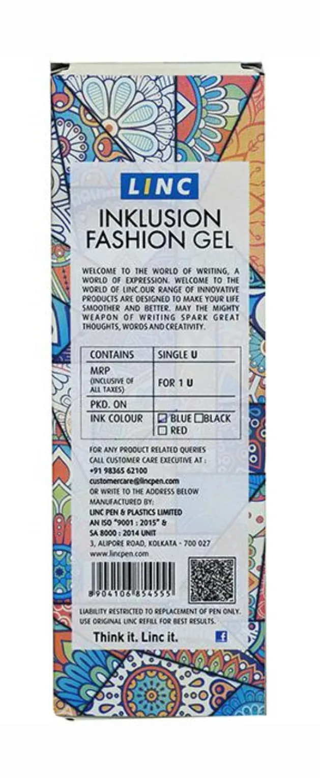 Linc Inklusion Fashion Gel Pen  Assorted Body Colour Blue Gel Pen Pack of 5 Pen