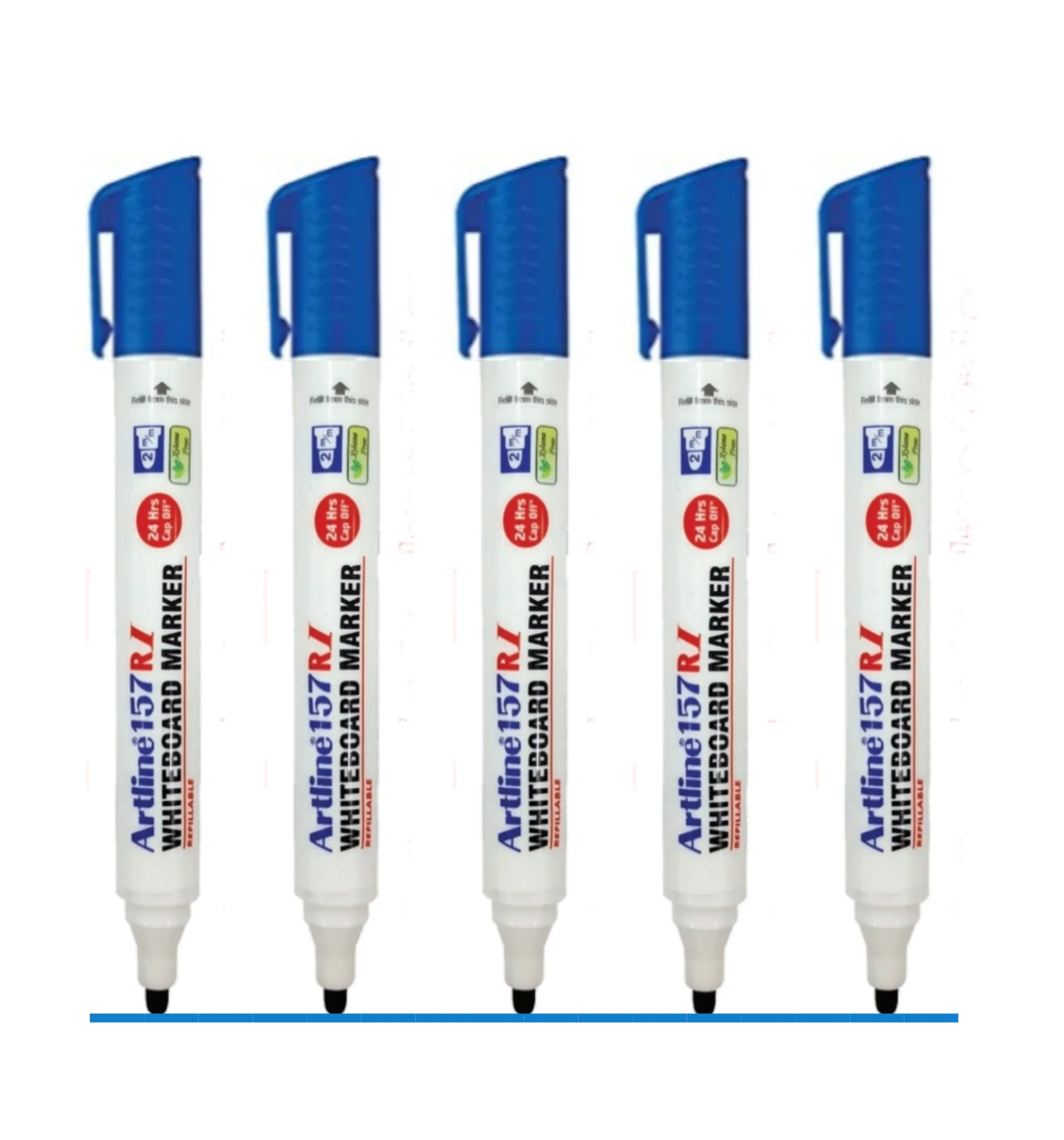 Artline White Board Marker 157 RI Refillable Blue Colour Pack of 5 Marker