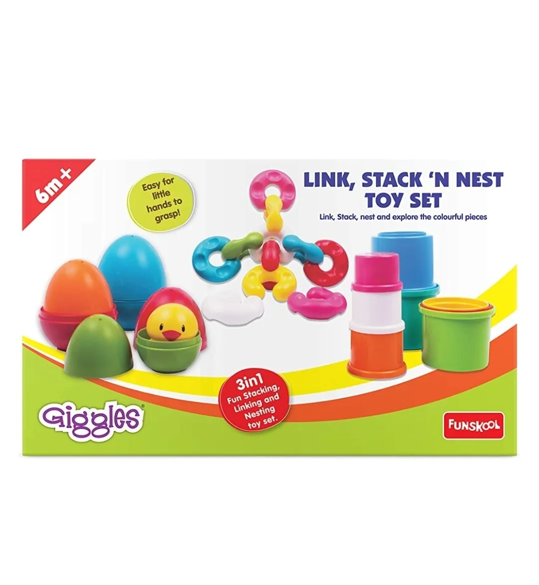 Funskool Giggles Link, Stack and Nest Multi Colour Explore colorful Pieces