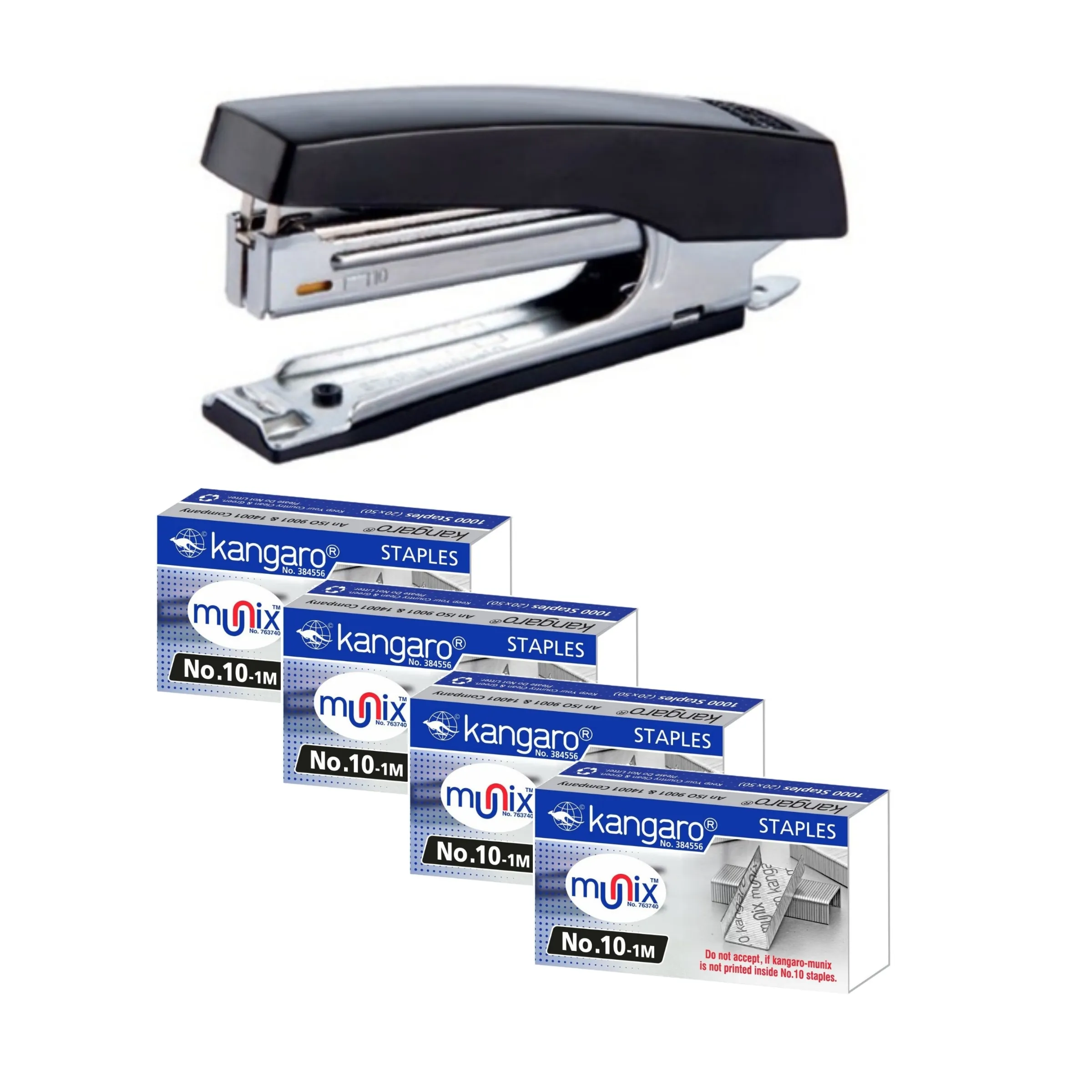 Kangaro HD-10D Stapler With 4 Packs of No. 10-1M Staple Pins Top Loading Combo Pack