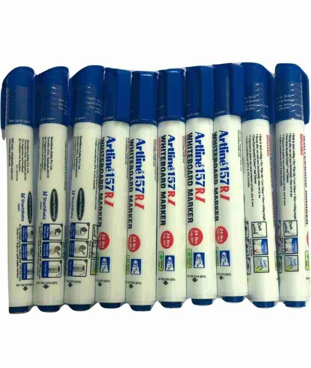 Artline White Board Marker 157 RI Refillable Blue Colour Pack of 10 Marker
