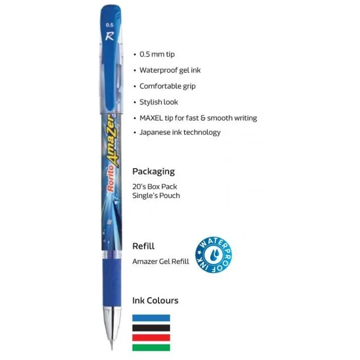 Rorito Amazer Gel Pen | Blue Pack of 5