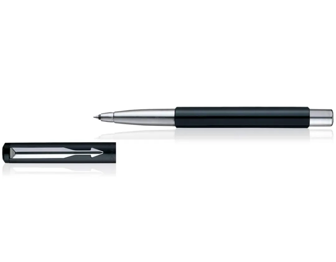 Parker Vector Standard Chrome Trim Roller Ball Pen (Pack of 1) Black Body