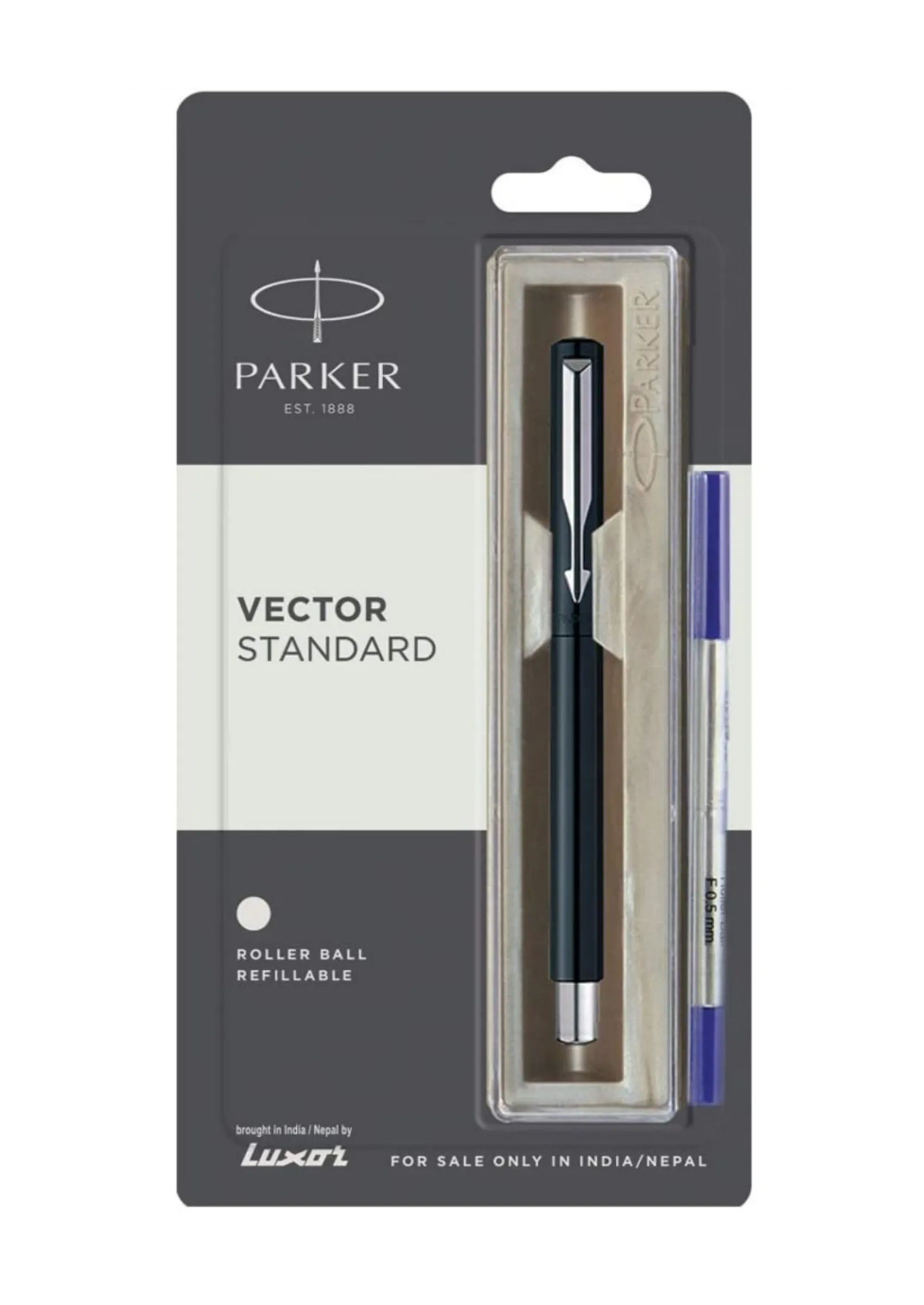 Parker Vector Standard Chrome Trim Roller Ball Pen (Pack of 1) Black Body