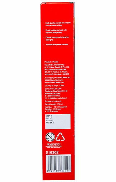 Faber Castell 10 Scrib- O Pencils Hexagonal With 1 Eraser & 1 Sharpener Pack of 10 Pencils