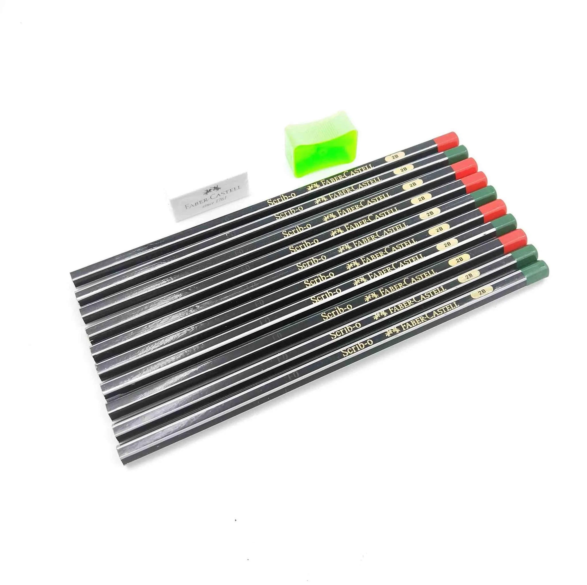 Faber Castell 10 Scrib- O Pencils Hexagonal With 1 Eraser & 1 Sharpener Pack of 10 Pencils