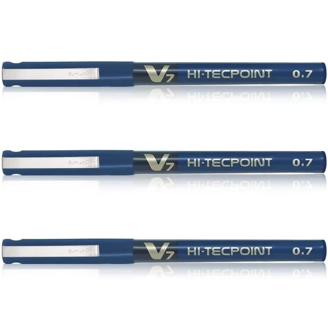 PILOT V7 LIQUID INK ROLLER BALL PEN - BLUE BODY, BLUE INK, 0.7 mm Pack of 3
