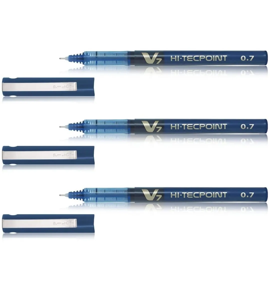 PILOT V7 LIQUID INK ROLLER BALL PEN - BLUE BODY, BLUE INK, 0.7 mm Pack of 3