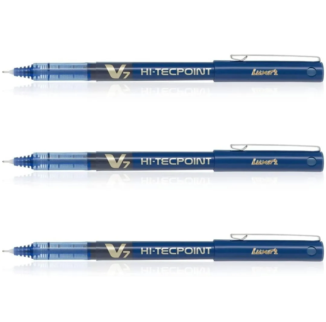 PILOT V7 LIQUID INK ROLLER BALL PEN - BLUE BODY, BLUE INK, 0.7 mm Pack of 3