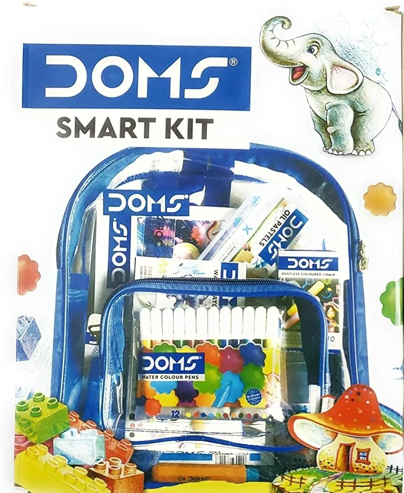 Doms Smart Stationery Kit 12 Pcs Kit With Transparent Zipper Bag