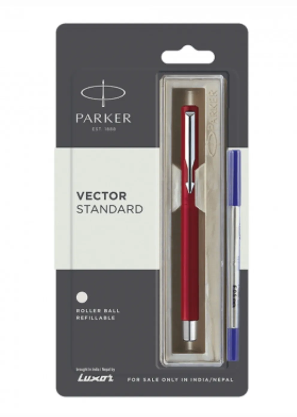 Parker Vector Standard Chrome Trim Roller Ball Pen (Pack of 1) Red Body