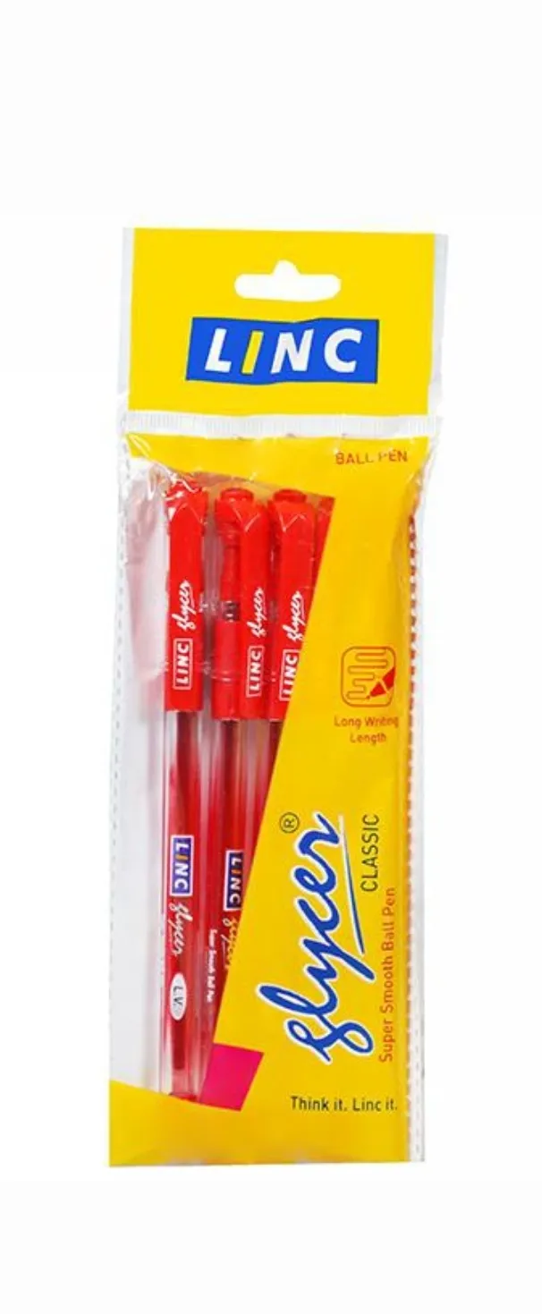 Linc Glycer (0.6 mm) Ball Pen, Red Pack of 3