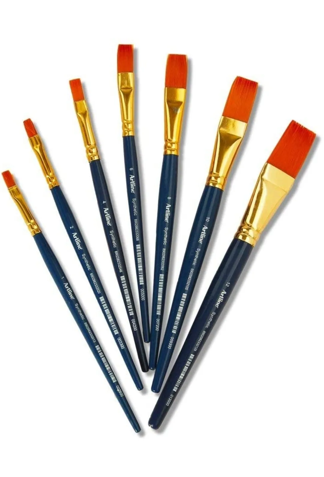 Artline 7 Flat Synthetic Hair Paint Brushes Set (Size 1,2,4,6,8,10,12) For Acrylic Colours