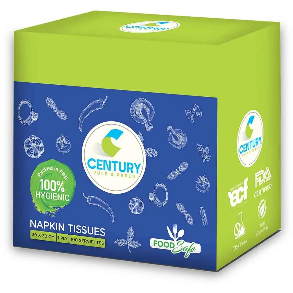 CENTURY NAPKIN TABLE TOP TISSUE BOX (30X30 CM, 100 PULLS / SERVIETTES) - PACK OF 5