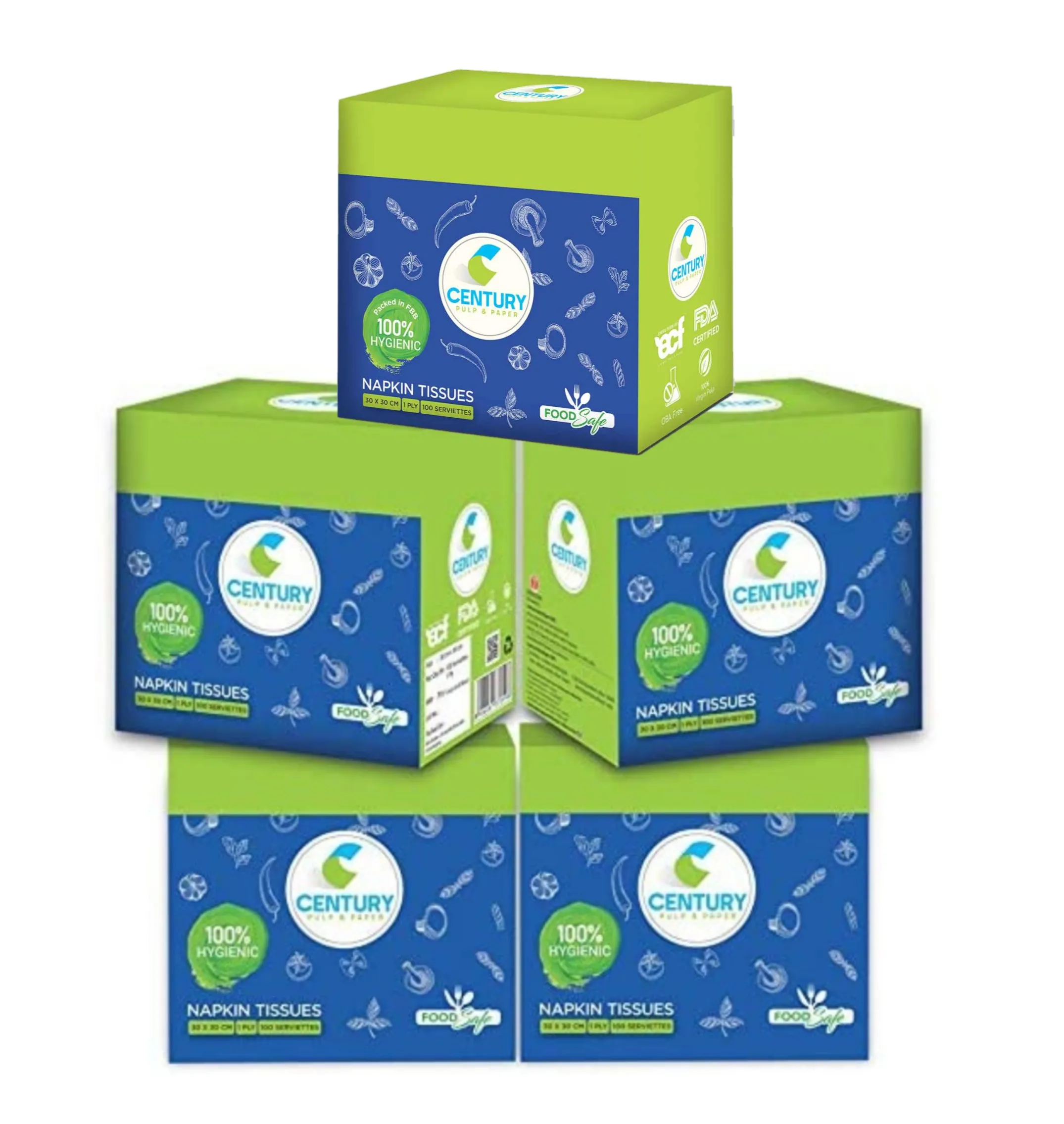 CENTURY NAPKIN TABLE TOP TISSUE BOX (30X30 CM, 100 PULLS / SERVIETTES) - PACK OF 5