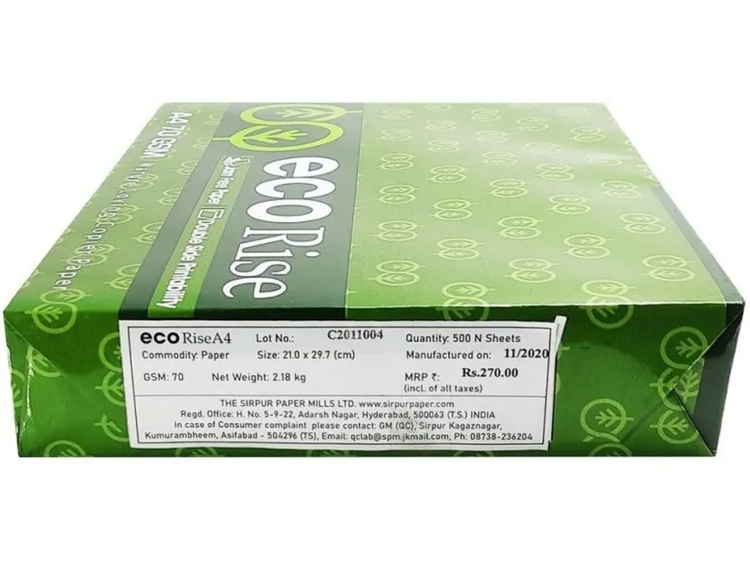 Eco Rise Printing Copy A4 Size JK Paper Eco Tree Friendly 70 GSM 500 Sheet Pack of  4