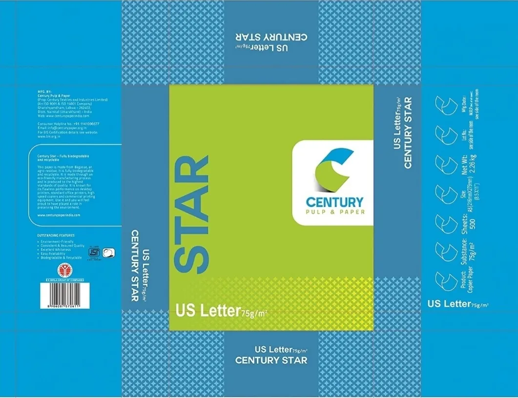 Century Star Copier  Paper A4 Size Paper 75 GSM 500 Sheet Pack of 2