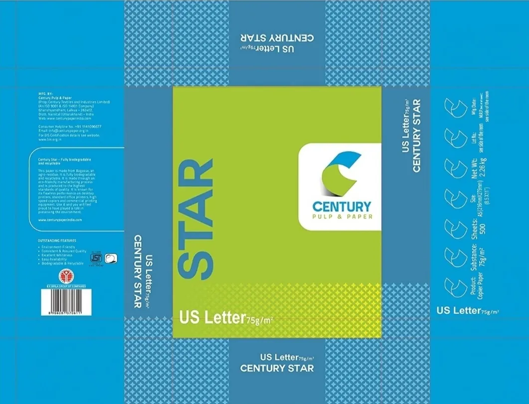 Century Star Copier  Paper A4 Size Paper 75 GSM 500 Sheet Pack of 4