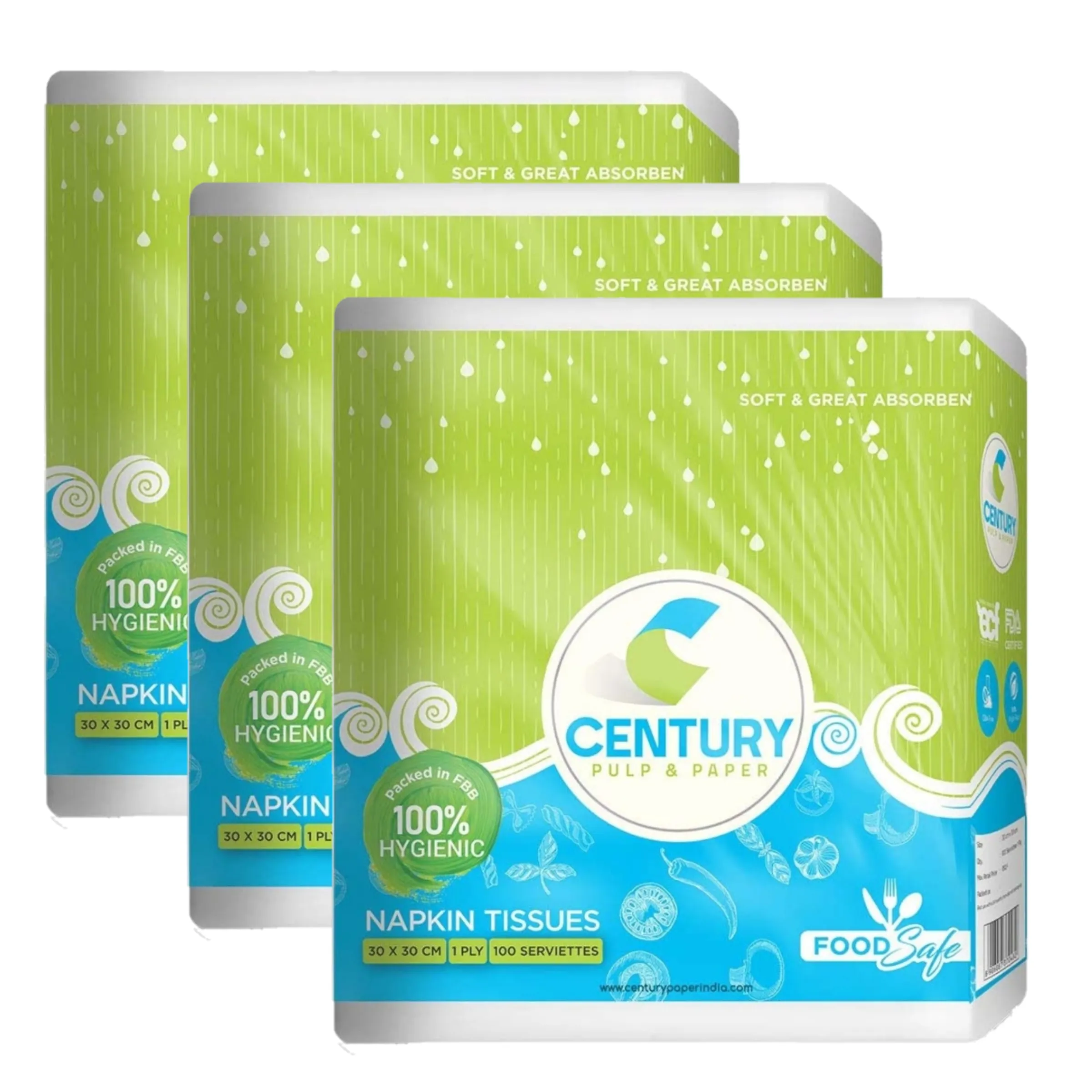 Century Napkin Tissue (30 X 30 cm , 100 Pulls / Serviettes) - Pack Of 3