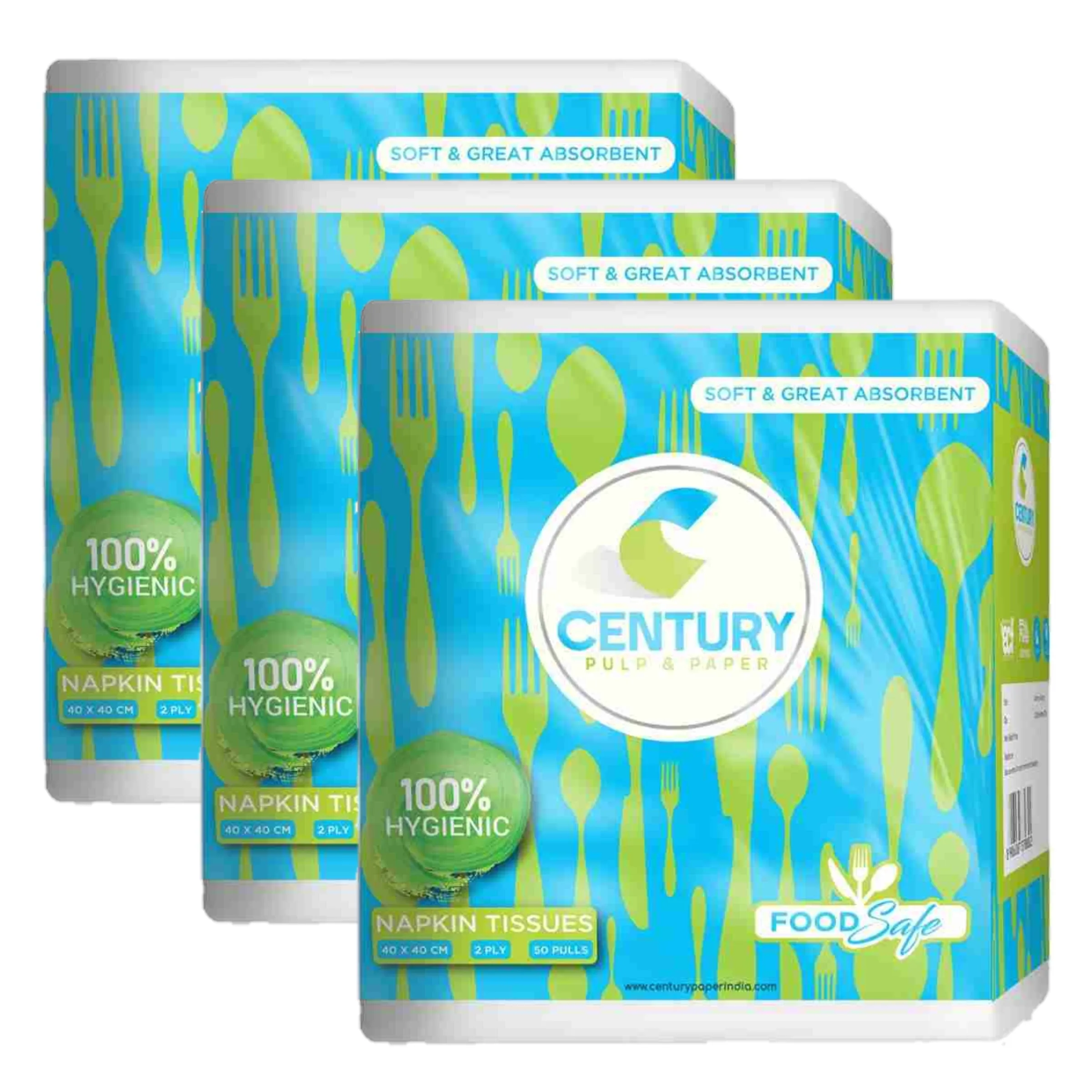 Century Napkin Tissue (40 X 40 cm , 50 Pulls / Serviettes) - Pack Of 3