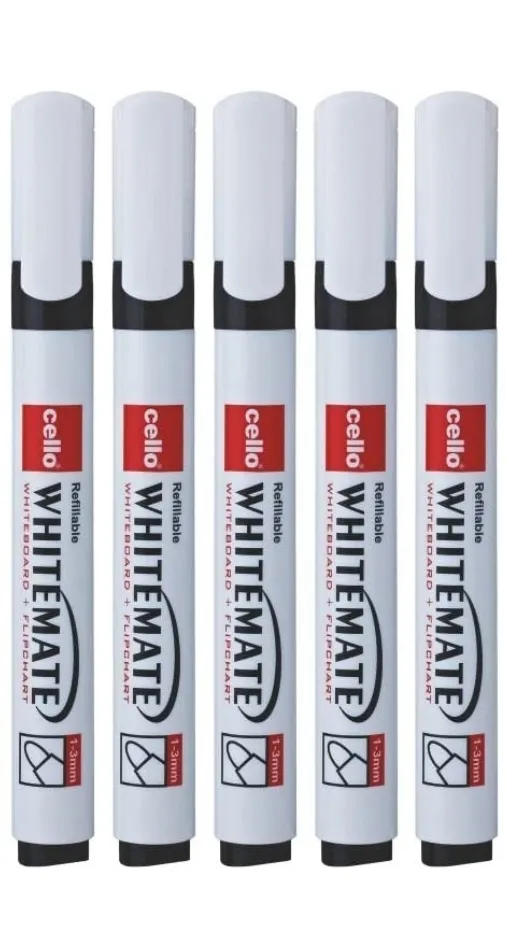 Cello Whitemate Pen White Board Marker Pen Black Color Pack of 5 Marker