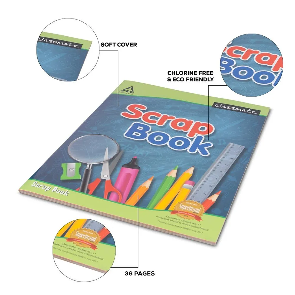 Classmate Scrap Book Soft Cover 36 Pages 28X22 cm Plain and Ruled Pack of 1